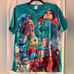 Pixar Monsters Inc Scrub Top Like New Disney Nurse Pediatric Uniform Size Large